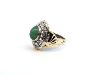 Starožitný zlatý prsten s diamanty a smaragdem, vel. 53