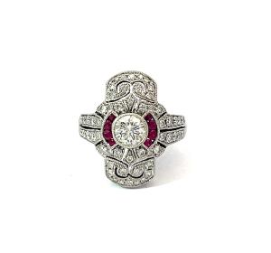 Zlatý prsten s rubíny a diamanty, vel. 52