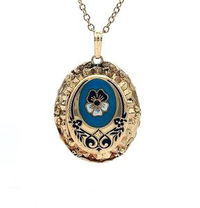 Zlatý medailon s emailem a safírem