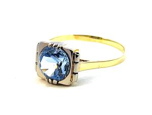 Starožitný zlatý prsten s akvamarínem, vel. 59