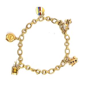 Starožitný zlatý náramek s přívěsy, žebrák, první republika, 10,90 g