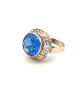 Zlatý prsten s modrým kamenem, vel. 56
