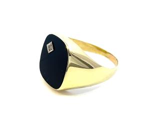 Starožitný zlatý pánský prsten s diamantem a onyxem, vel. 68