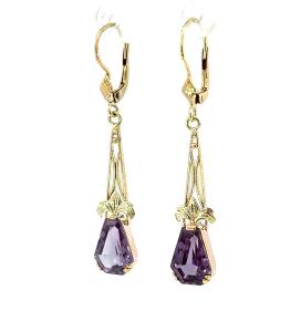 Zlaté náušnice s ametysty, visací