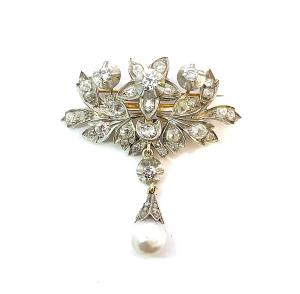 Starožitná brož s diamanty a perlou