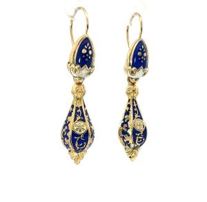 Starožitné zlaté náušnice se smaltem, Rakousko-Uhersko