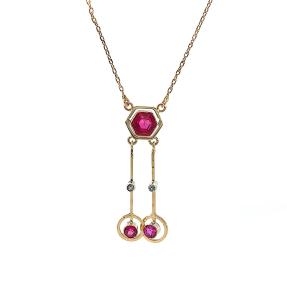 Starožitný zlatý kolier s rubíny a leukosafíry