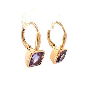Náušnice z růžového zlata s přírodními ametysty, visací
