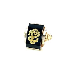 Zlatý prsten s onyxem a monogramem, vel. 59
