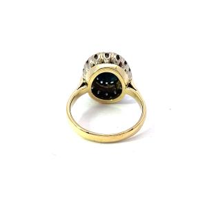 Zlatý prsten s přírodním safírem a diamanty, 18 k, vel. 50