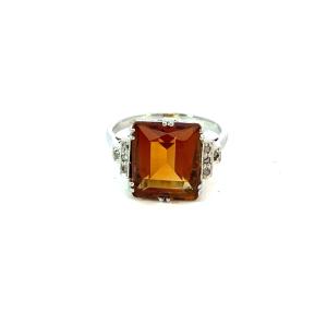 Starožitný zlatý prsten s přírodním citrínem a diamanty, 18 k, vel. 53