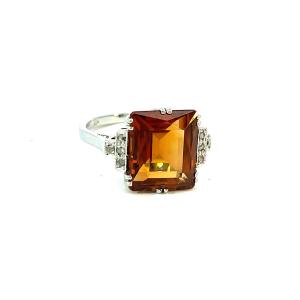 Starožitný zlatý prsten s přírodním citrínem a diamanty, 18 k, vel. 53