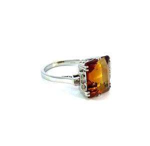 Starožitný zlatý prsten s přírodním citrínem a diamanty, 18 k, vel. 53