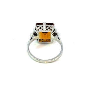 Starožitný zlatý prsten s přírodním citrínem a diamanty, 18 k, vel. 53