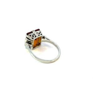 Starožitný zlatý prsten s přírodním citrínem a diamanty, 18 k, vel. 53