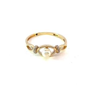 Zlatý prsten s perlou a zirkony, vel. 55