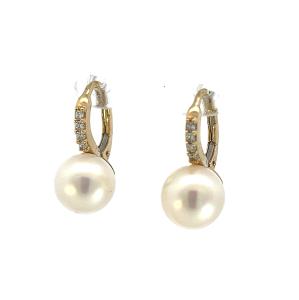 Zlaté náušnice s perlami a zirkony, visací