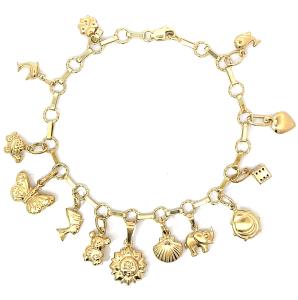 Zlatý náramek s přívěsy, žebrák, 11,35 g