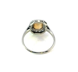 Starožitný zlatý prsten s přírodním chalcedonem a diamanty, první republika, vel. 51