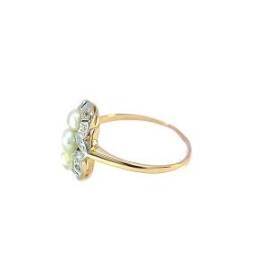 Zlatý prsten s perlami a diamanty, vel. 55,5