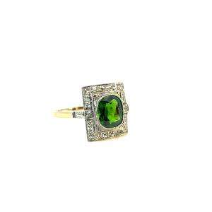 Starožitný zlatý prsten se demantoidem a diamanty, vel. 54