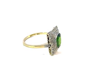 Starožitný zlatý prsten se demantoidem a diamanty, vel. 54