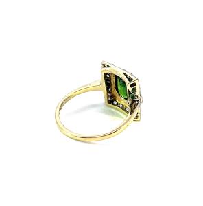 Starožitný zlatý prsten se demantoidem a diamanty, vel. 54