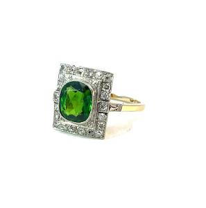 Starožitný zlatý prsten se demantoidem a diamanty, vel. 54