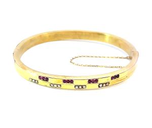 Starožitný zlatý náramek s rubíny a perličkami, Rakousko-Uhersko, 8,47 g