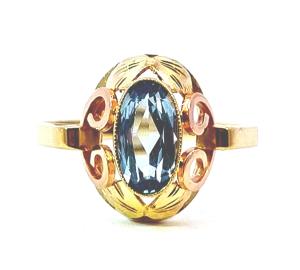 Zlatý prsten s akvamarínem, vel. 59