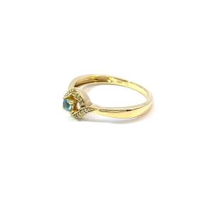 Zlatý prsten s akvamarínem a diamanty, vel. 54