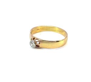 Starožitný zlatý prsten s diamantem, Rakousko-Uhersko, vel. 55,5