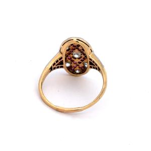 Zlatý prsten s rubíny a diamanty, 18 k, vel. 57