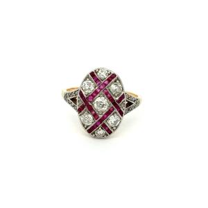 Zlatý prsten s rubíny a diamanty, 18 k, vel. 57