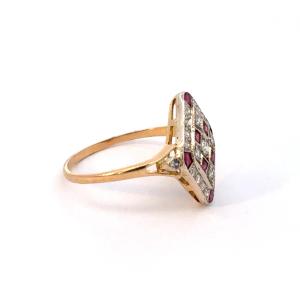 Zlatý prsten s diamanty a rubíny, vel. 52