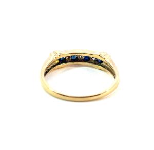 Zlatý prsten s diamanty a safíry, 18 k, vel. 58