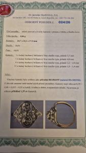 Starožitný zlatý prsten s diamanty, vel. 57,5