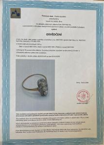 Zlatý prsten s perlami a diamanty, vel. 55,5