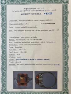 Starožitný zlatý prsten s přírodním citrínem a diamanty, 18 k, vel. 53