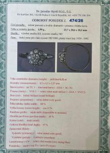 Starožitný zlatý prsten s diamanty, první republika, vel. 57
