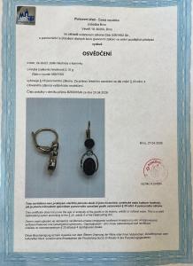 Zlaté náušnice s almandiny a akvamaríny, visací